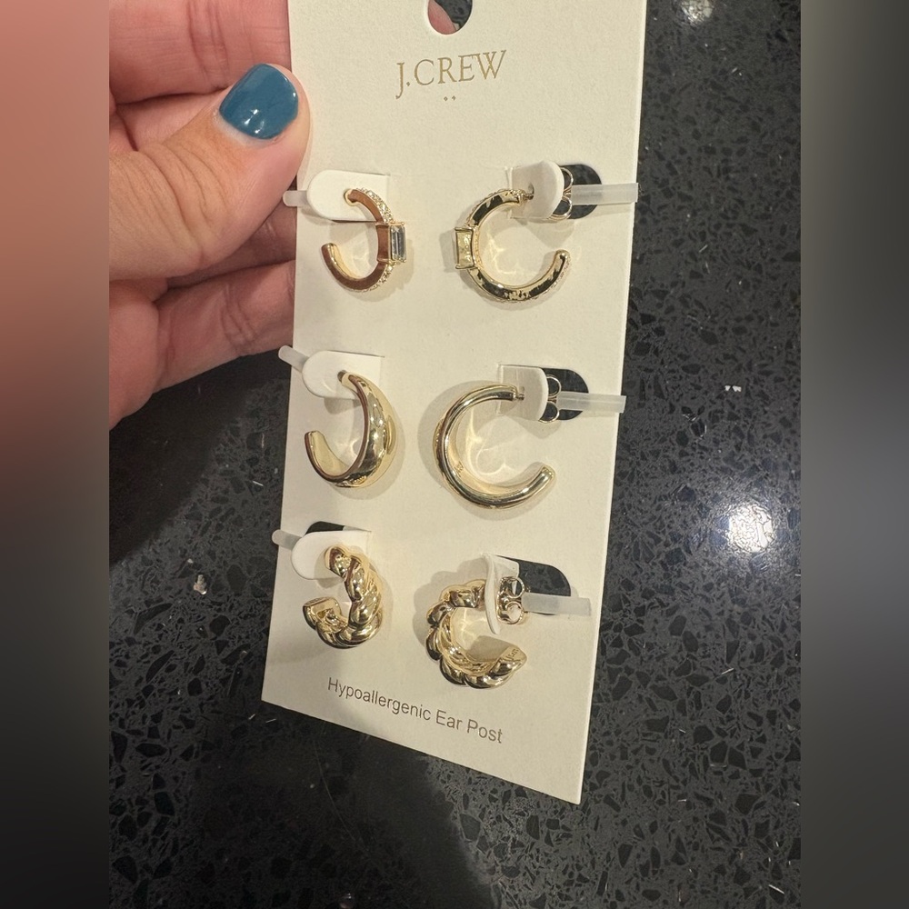 J. Crew Gold Hoop Earrings Set (3 Pairs), Brand new with tags - Picture 2 of 5